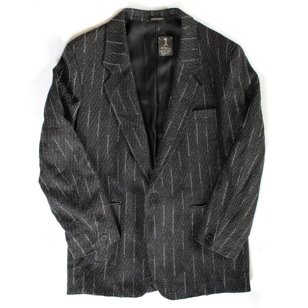 Vintage Men's Large / Size 44 Grey Striped Single Button Sport Coat